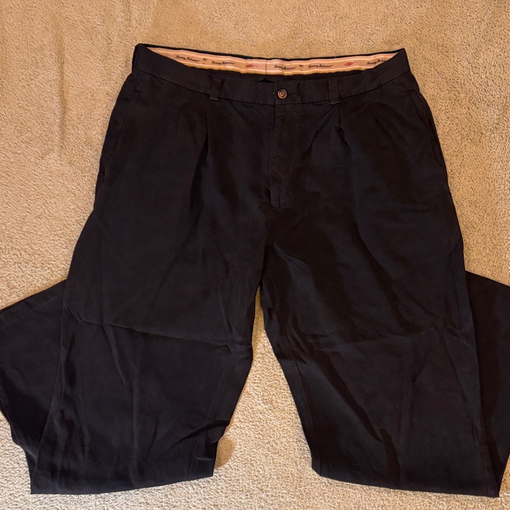 Tommy Bahama Men's Black Chinos Casual Pleated Trousers sz 38 x 34